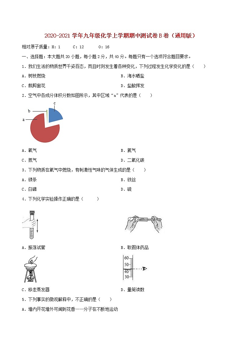 2020_2021学年九年级化学上学期期中测试卷B卷含解析01