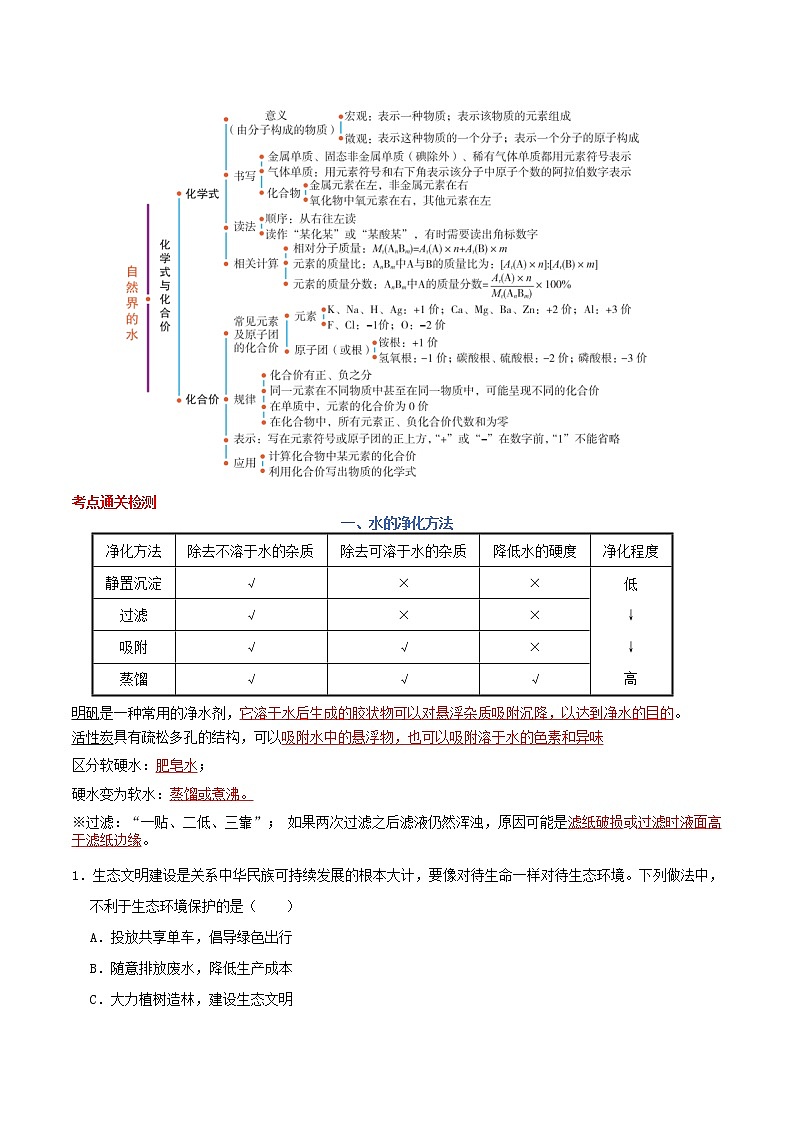 2020_2021学年九年级化学上期期中单元检测第四单元自然界的水含解析02