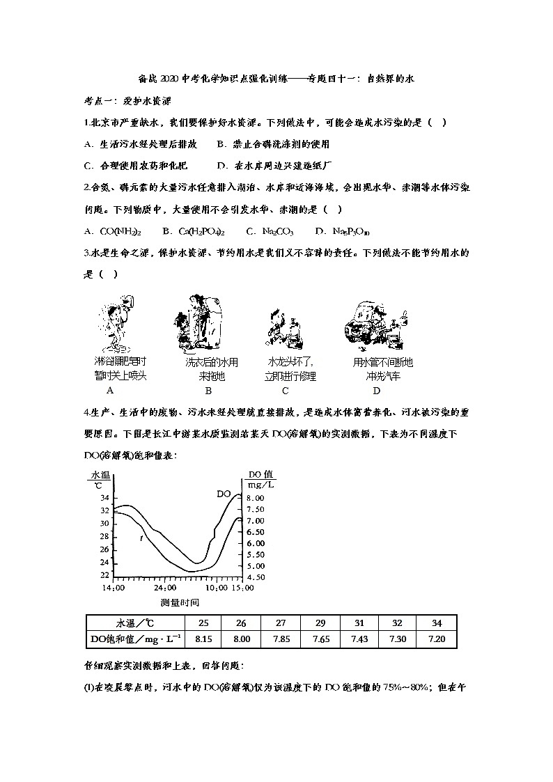 备战2020中考化学知识点强化训练——专题四十一：自然界的水第1页