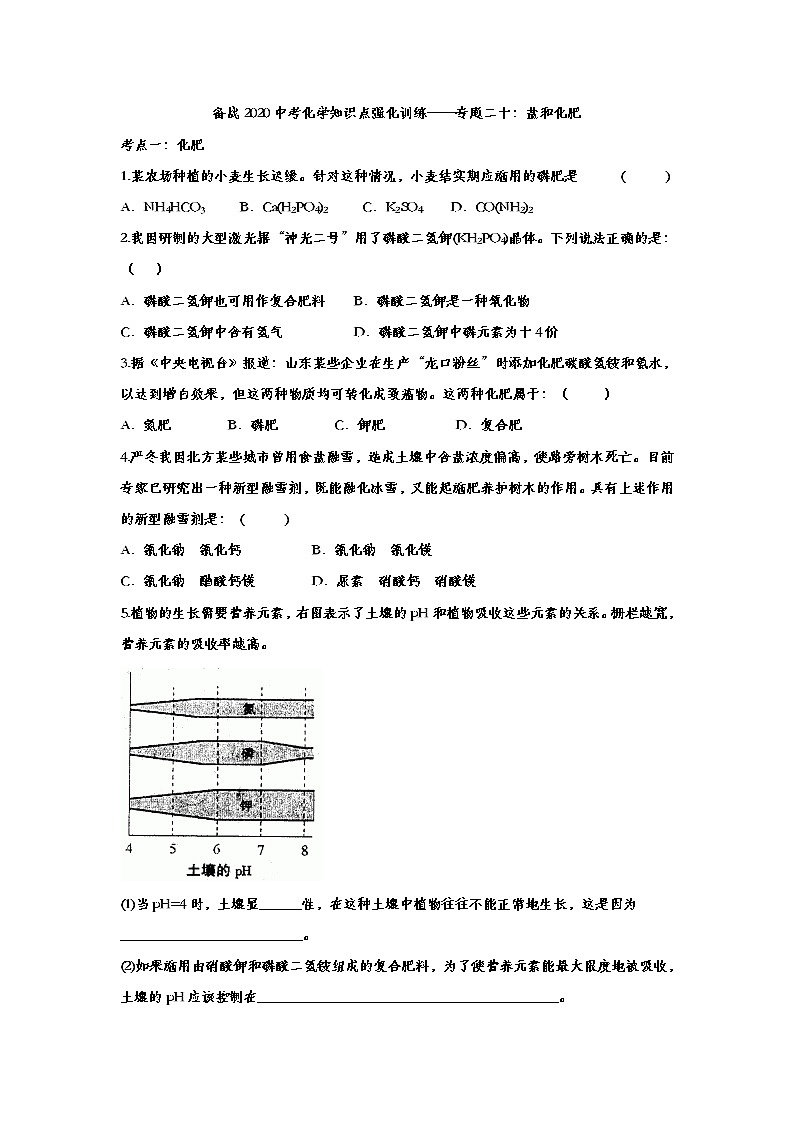 备战2020中考化学知识点强化训练——专题二十：盐和化肥第1页