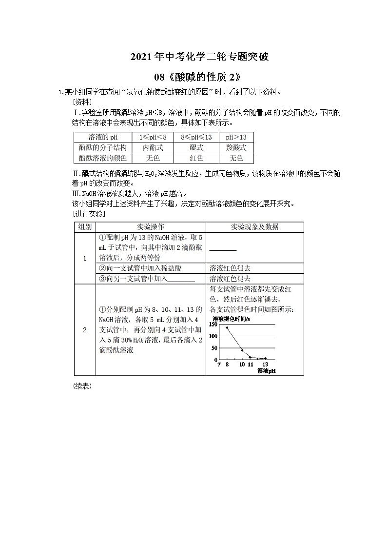 2021年中考化学二轮专题突破08《酸碱的性质2》(含答案)01