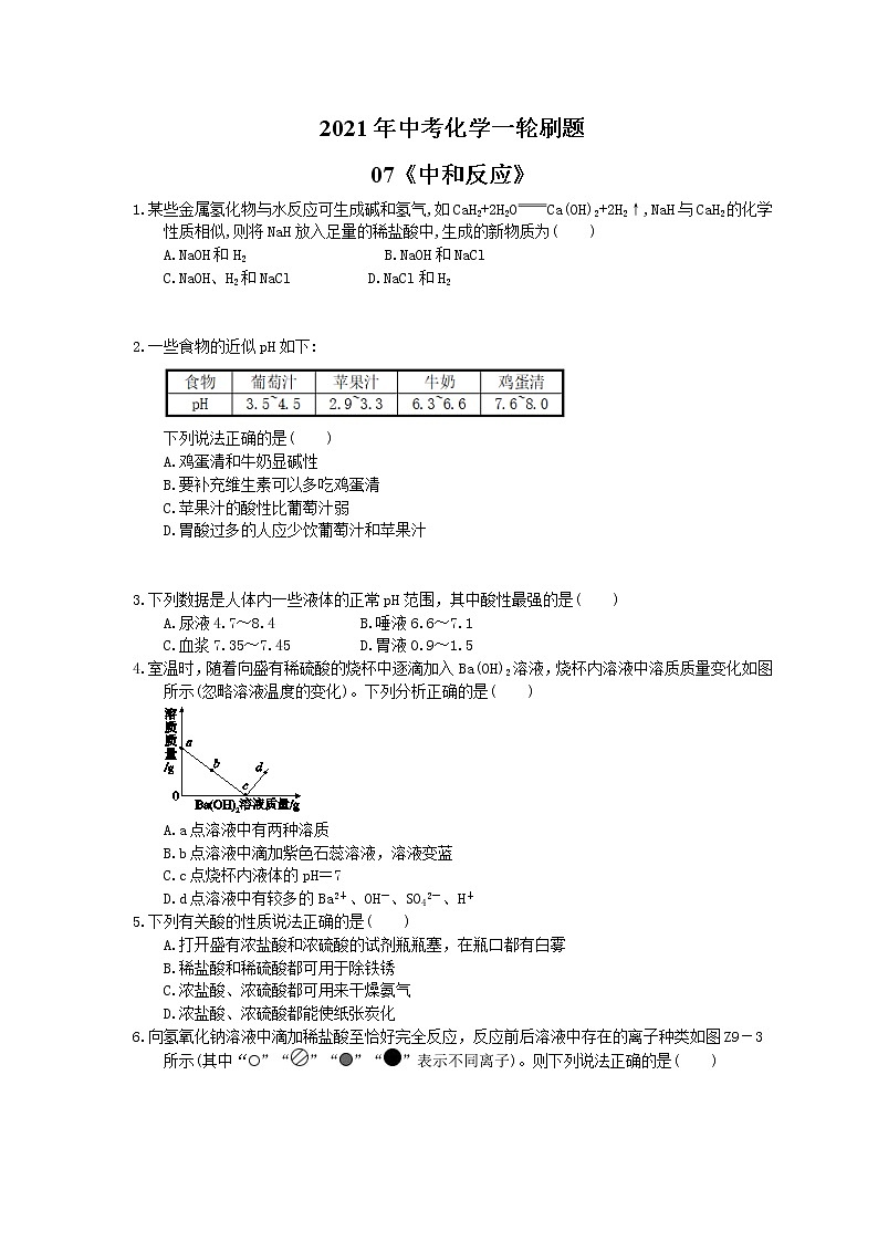 2021年中考化学一轮刷题：07《中和反应》(含答案)01