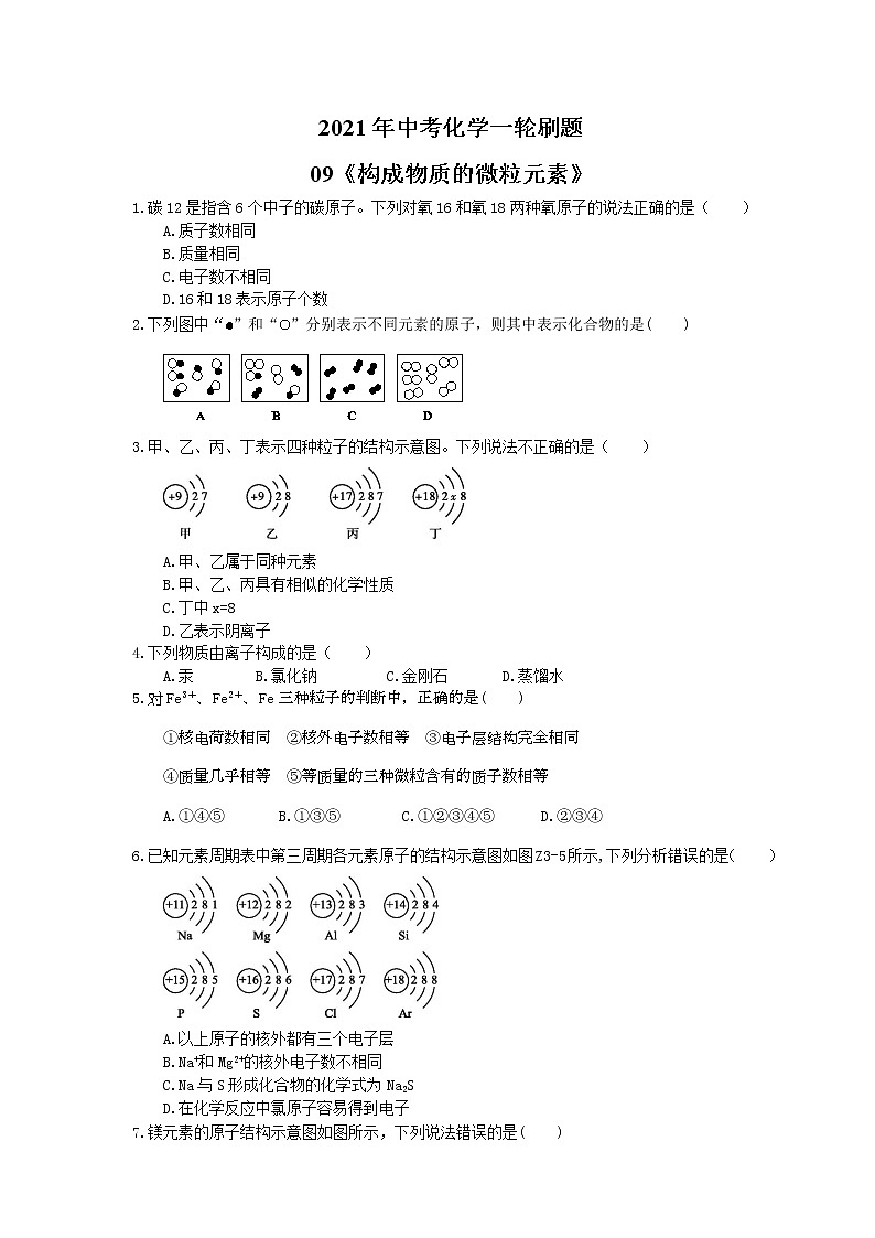 2021年中考化学一轮刷题：09《构成物质的微粒元素》(含答案)01