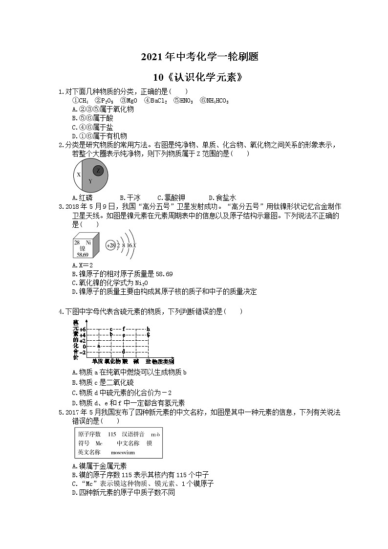 2021年中考化学一轮刷题：10《认识化学元素》(含答案)01