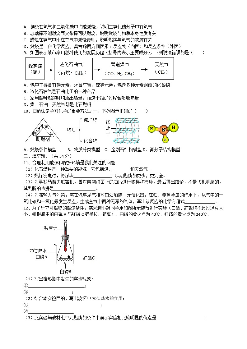 2020年人教版第七单元《燃料及其利用》测试题03