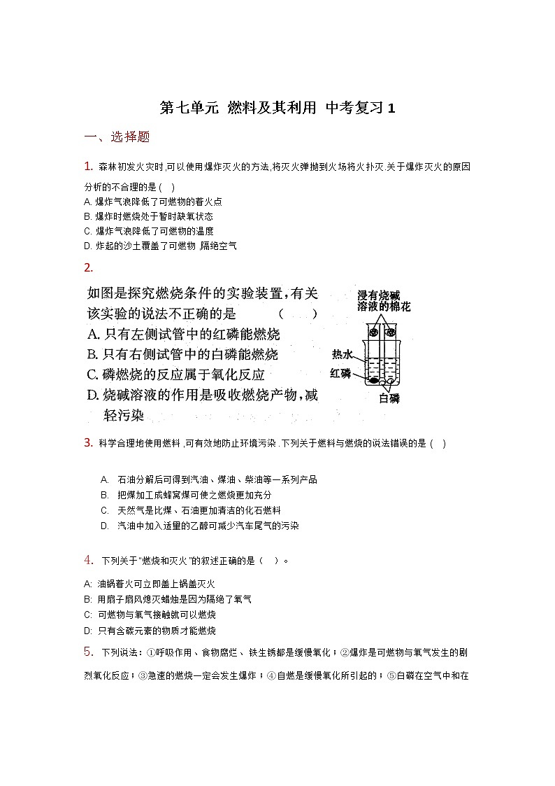 人教版九年级上册 第七单元 燃料及其利用 中考复习训练101