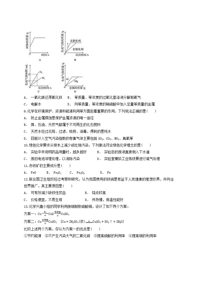 人教版初中化学九年级下册第八单元 金属与金属材料  单元测试题02