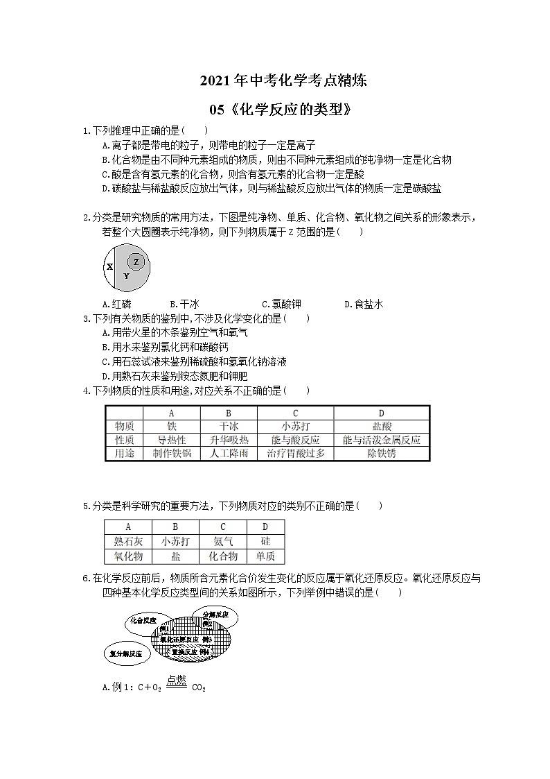 2021年中考化学考点精炼05《化学反应的类型》(含答案)第1页