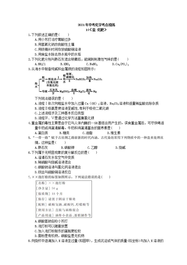 2021年中考化学考点精炼14《盐 化肥》(含答案)第1页