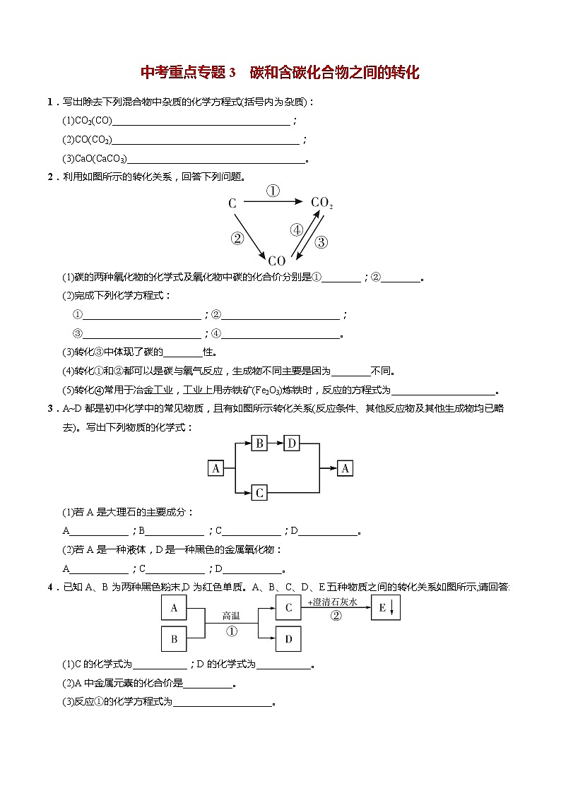 人教版初中化学中考重点专题3——碳和含碳化合物之间的转化第1页