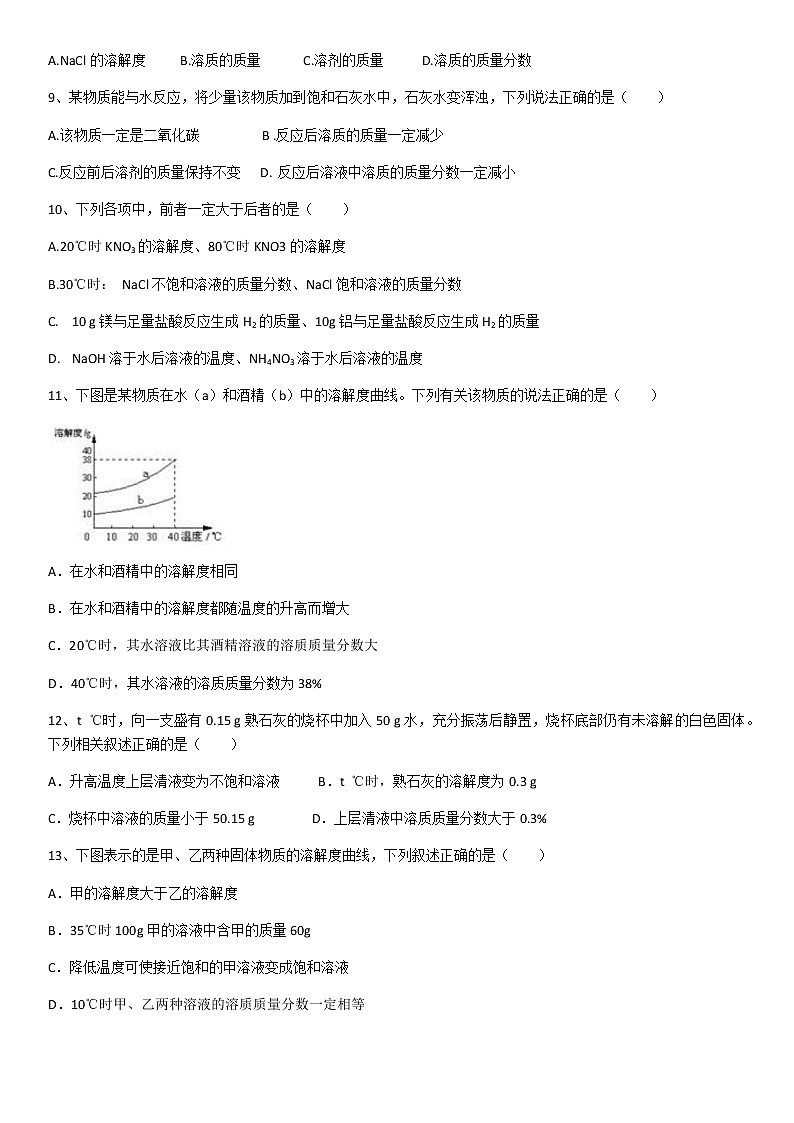 化学第九单元溶液单元复习题02