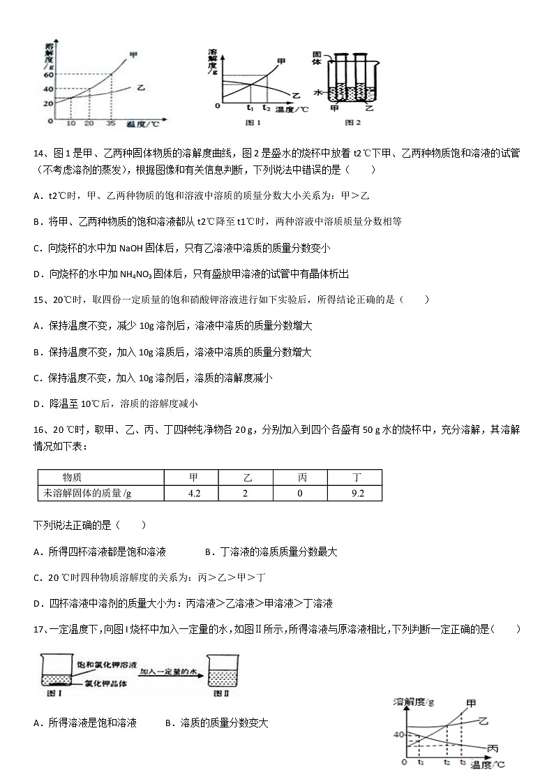 化学第九单元溶液单元复习题03