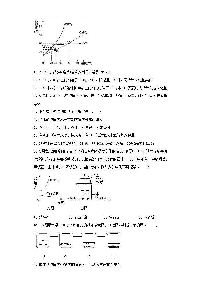 人教版化学九年级下册第九单元溶液 测试题02
