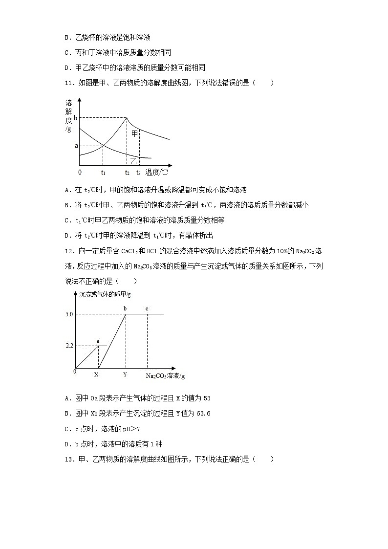 人教版化学九年级下册第九单元溶液 测试题03