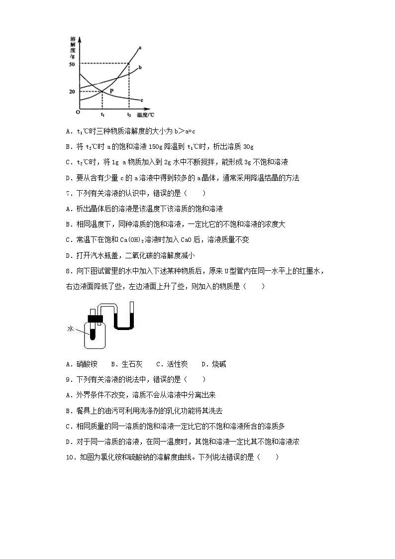 人教版化学九年级下册第九单元溶液 测试题  (1)02