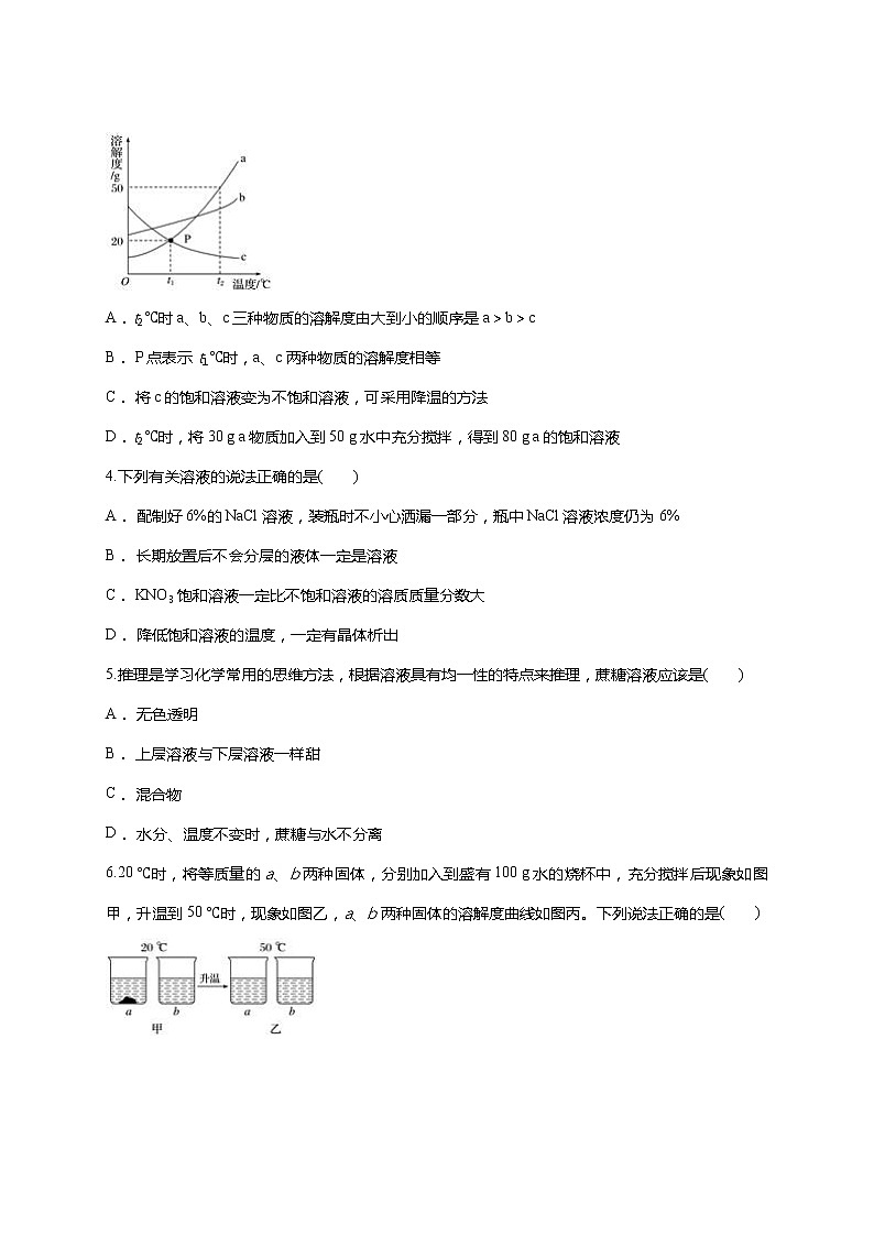 人教版九年级化学下册 第九单元 溶液 单元测试02