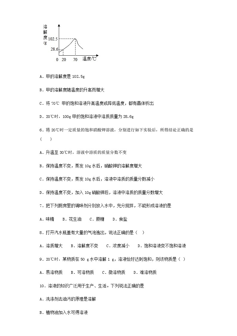 人教版九年级下册化学单元检测卷第九单元 溶液（28道含解析）02