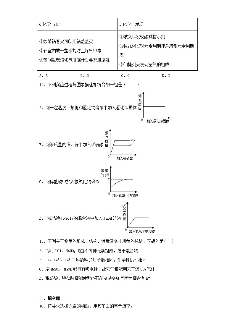 人教版 初中化学九年级下册第十单元 酸和碱 单元测试题03