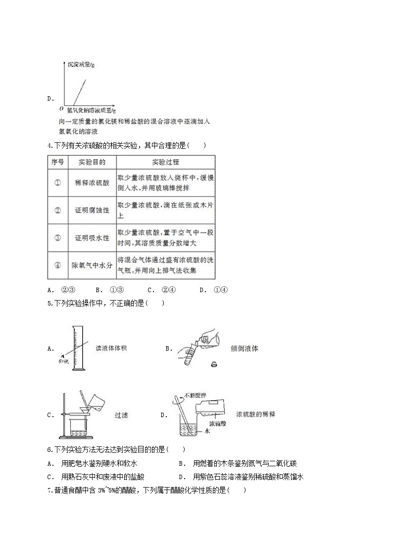 人教版初中化学九年级下册第10单元酸和碱检测题（含答案解析）02