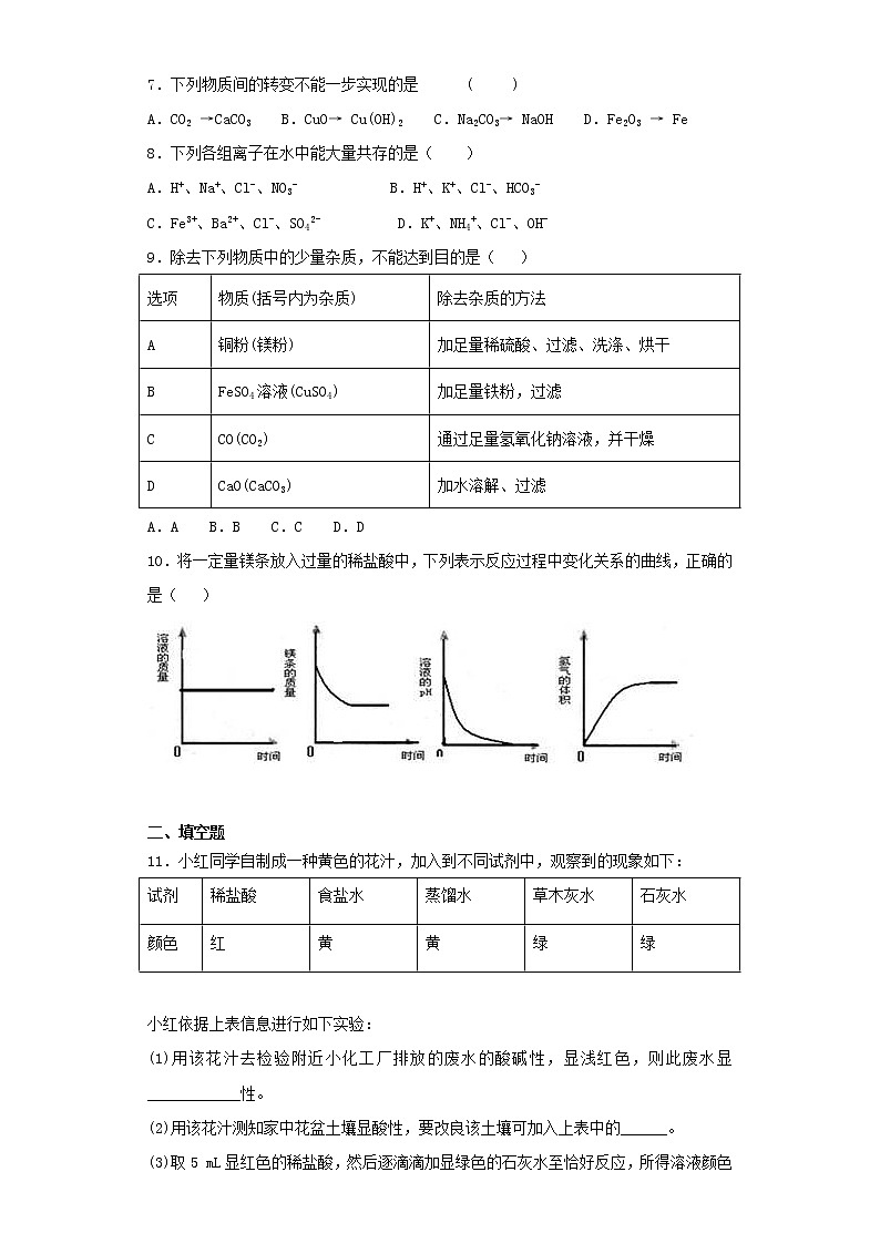 人教版初中化学九年级下册第10单元酸和碱检测题02