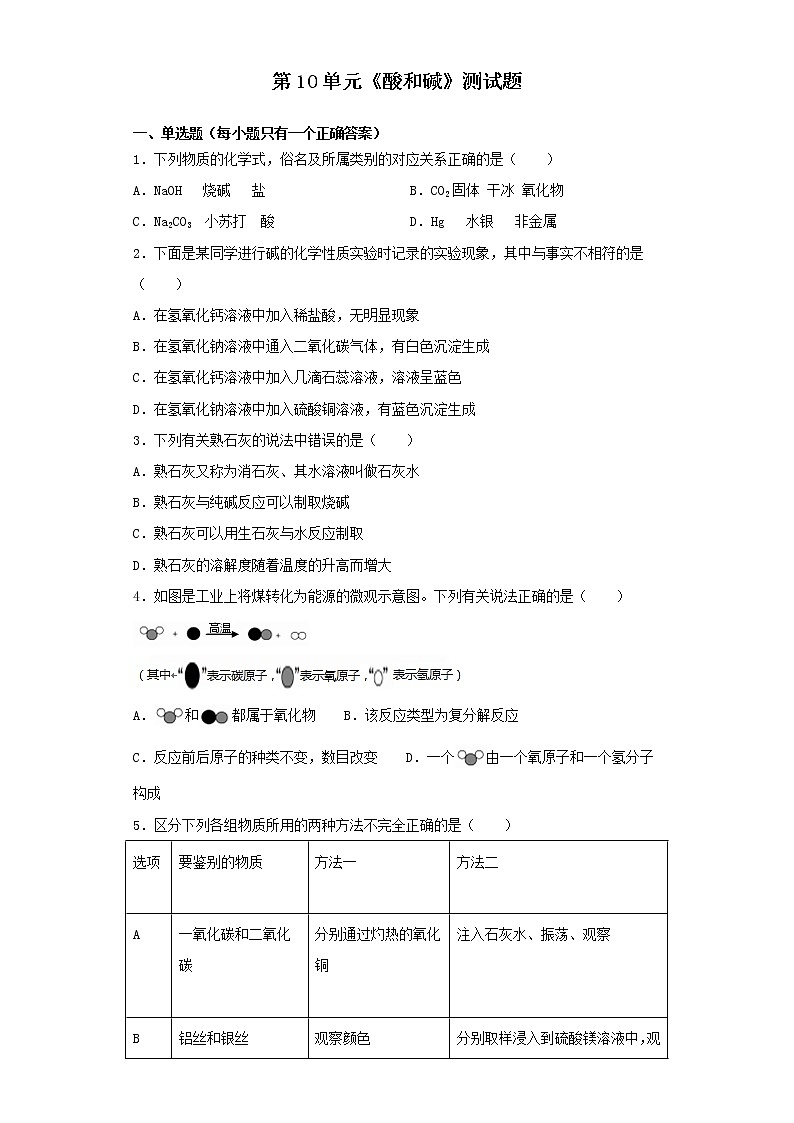 人教版化学九年级下册第10单元酸和碱测试题 (1)01