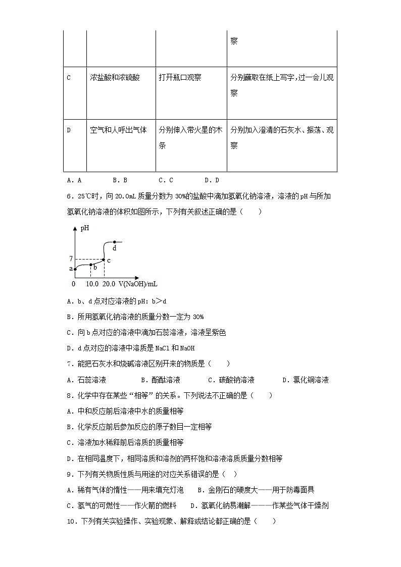 人教版化学九年级下册第10单元酸和碱测试题 (1)02