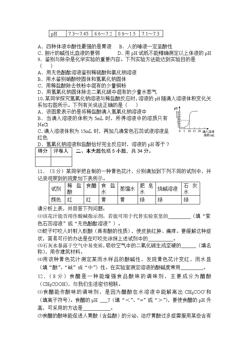 人教版九年级化学下册单元复习检测 第十单元 酸与碱（02）第2页