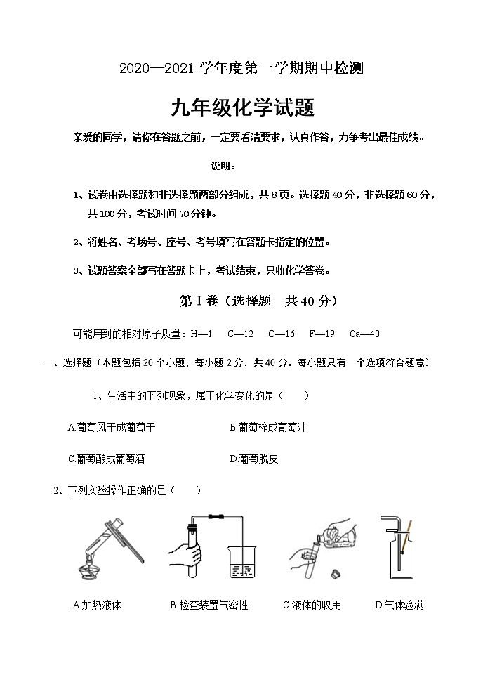 2020-2021学年上学期山东省聊城市联考期中考试01