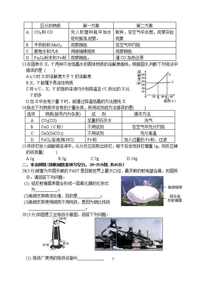 哈尔滨市道外区2020～2021学年度上学期期中调研测试化学试题及参考答案03