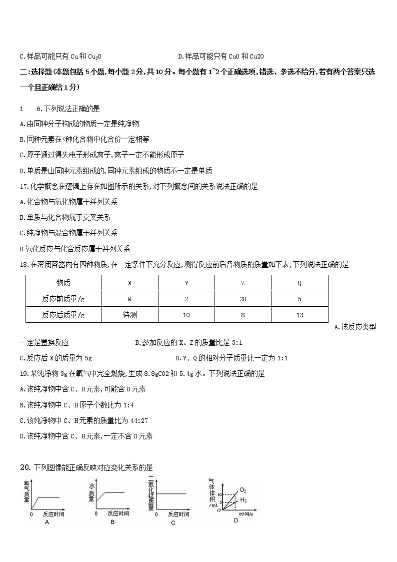 江苏省扬州市文津中学2020年初三化学期中考试试卷03