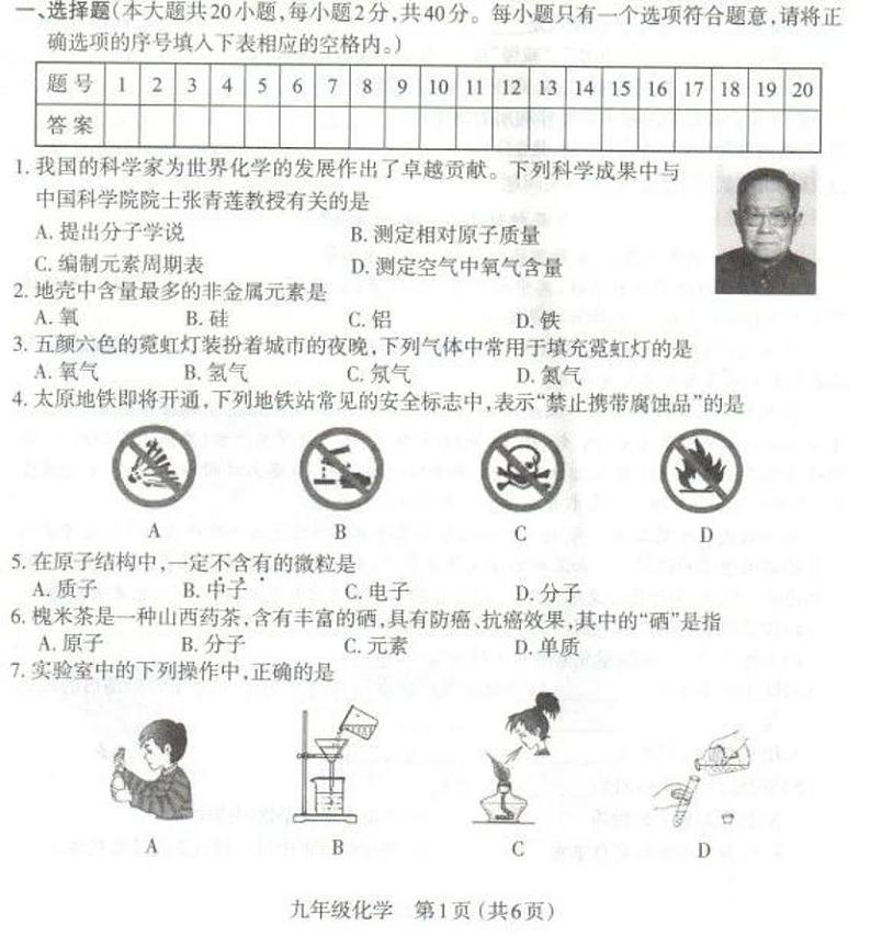 山西省太原市2020-2021学年九年级上学期期中质量检测化学试题（图片版）01