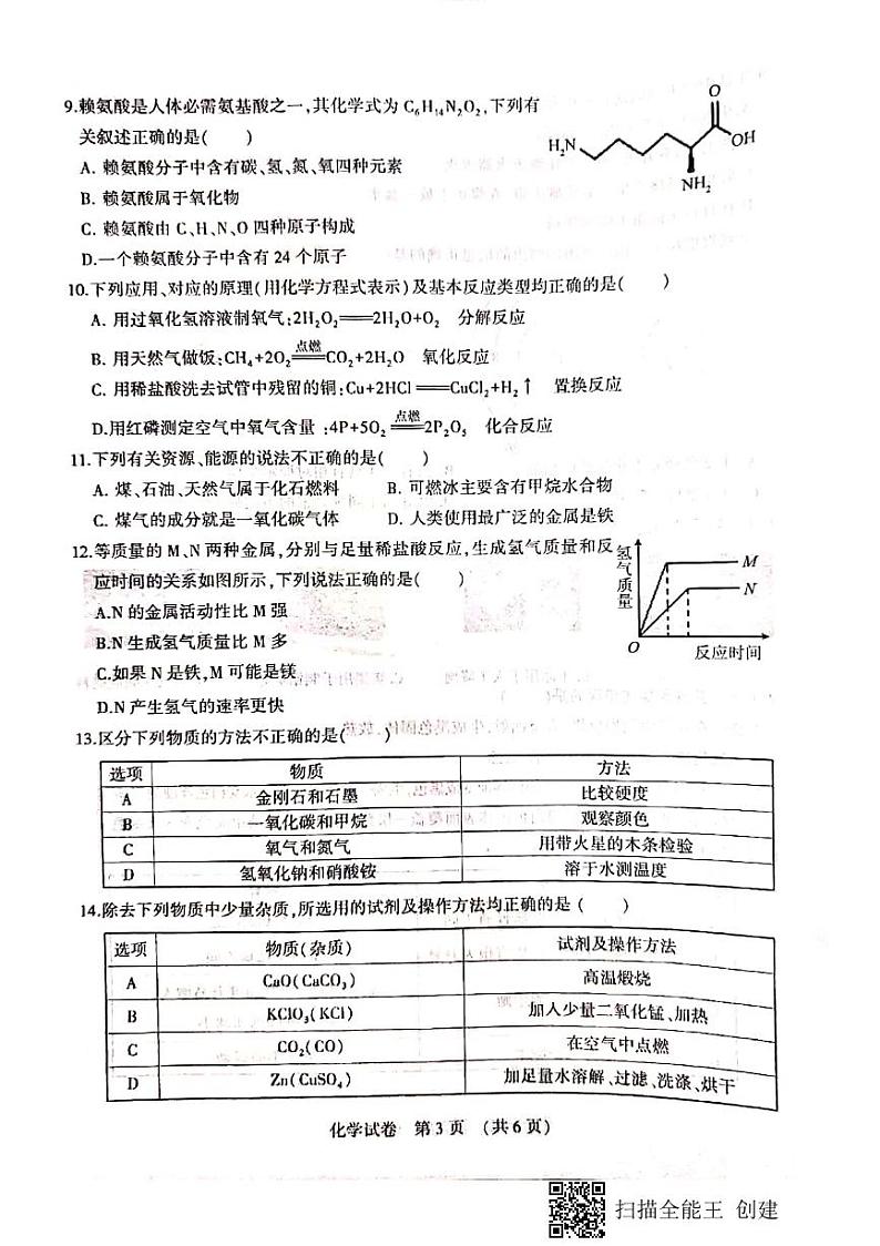 黑龙江省哈尔滨市香坊区2020-2021学年第一学期九年级化学（期中）阶段性测试卷（PDF，无答案）第3页