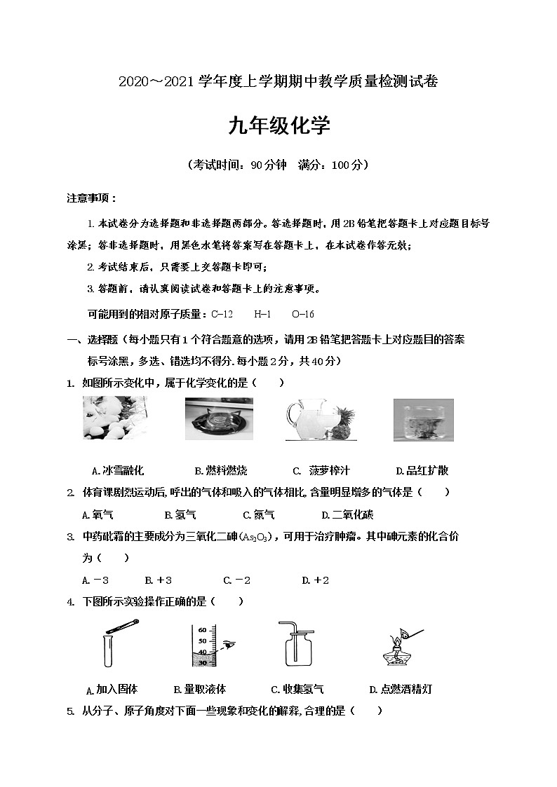 广西百色市田林、西林、凌云等六县2021届九年级上学期期中教学质量检测化学试题01