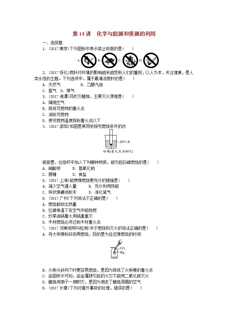 中考化学复习训练：14化学与能源和资源的利用第1页