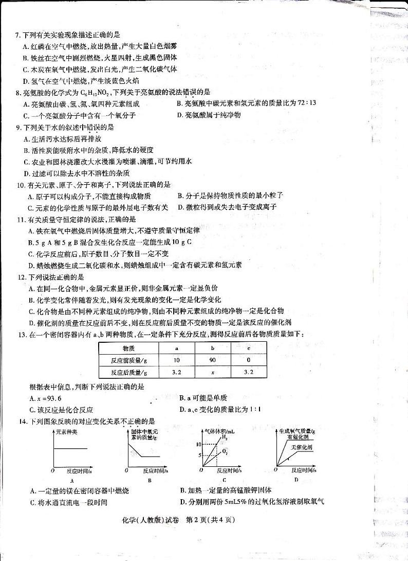 2020-2021平顶山市九年级上学期期中化学联考 试卷02