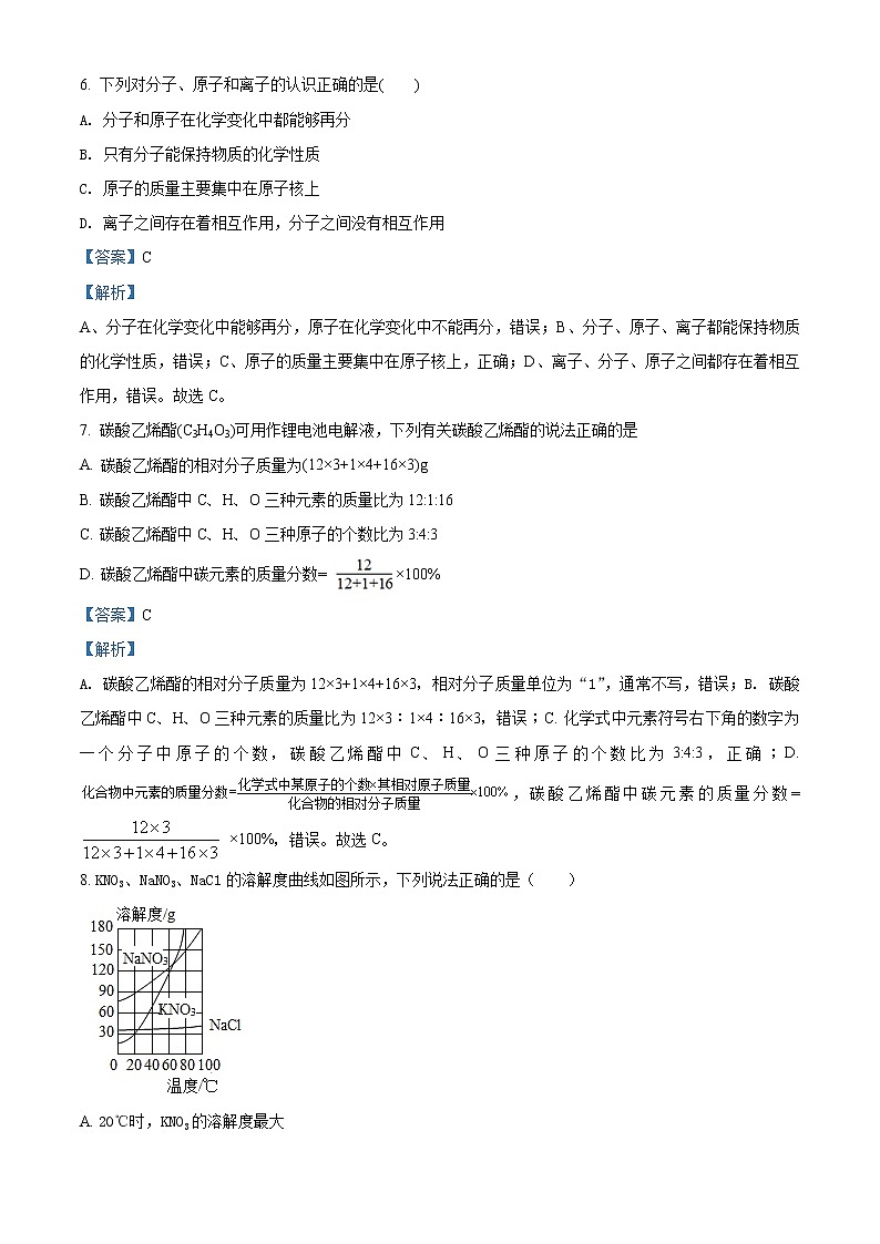 精品解析：2020年山东省淄博市张店区中考模拟（线上）化学试题03