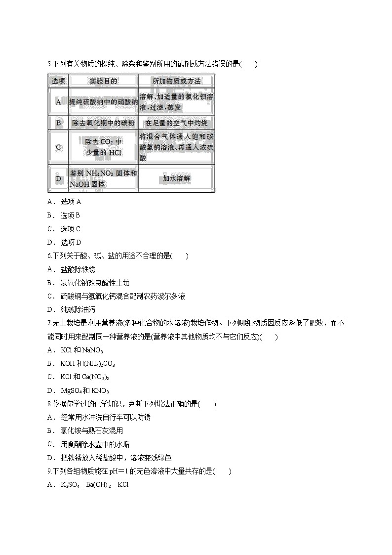 初中化学九年级下册第十一单元 盐 化肥 单元测试卷02