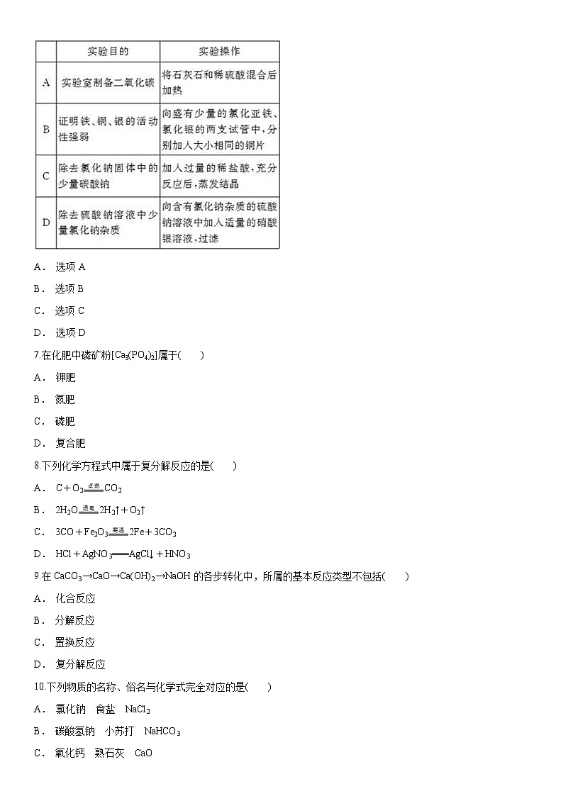 九年级下册（人教版）化学单元检测卷 第十一单元 盐 化肥02