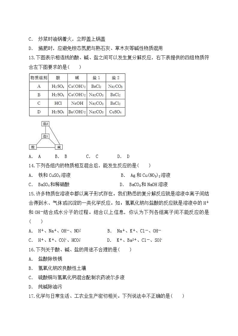 人教版初中化学九年级下册第十一单元 盐 化肥 单元检测题  (1)03