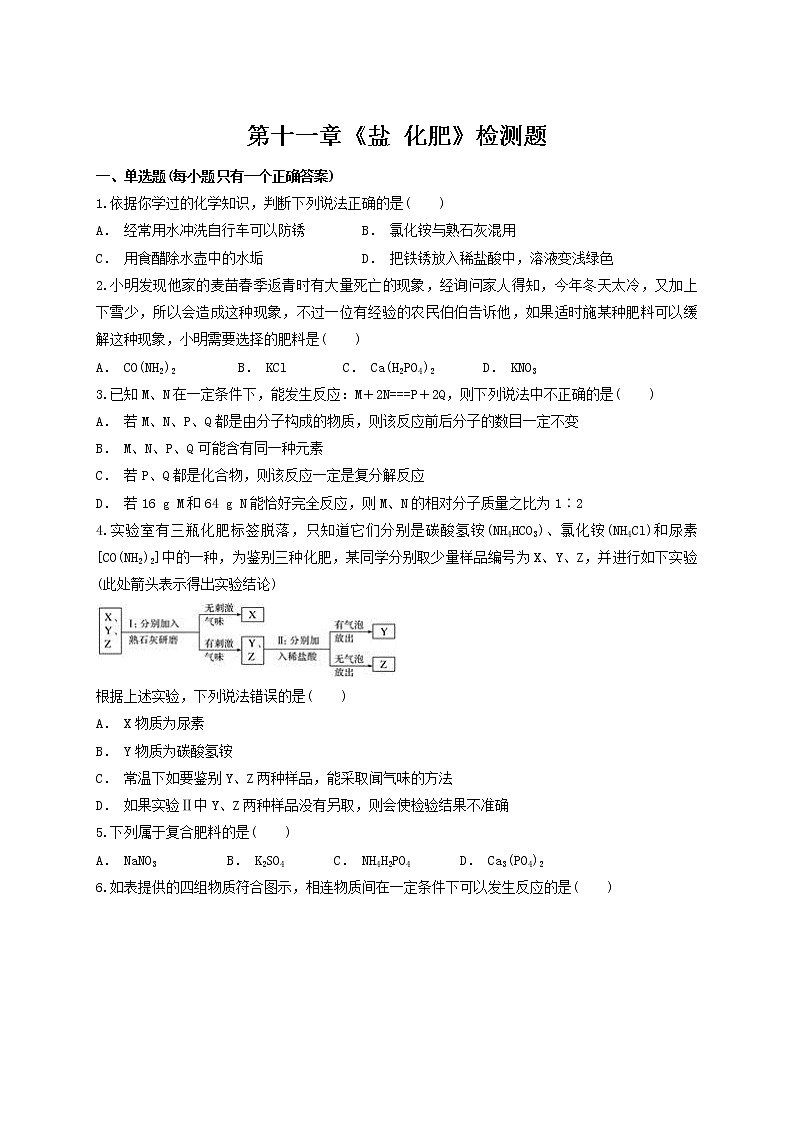 人教版初中化学九年级下册第十一单元 盐 化肥 检测题01