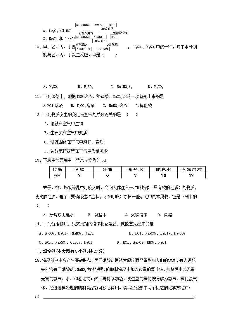人教版九年级化学下册 第十一单元 盐、化肥 单元测试题含答案03