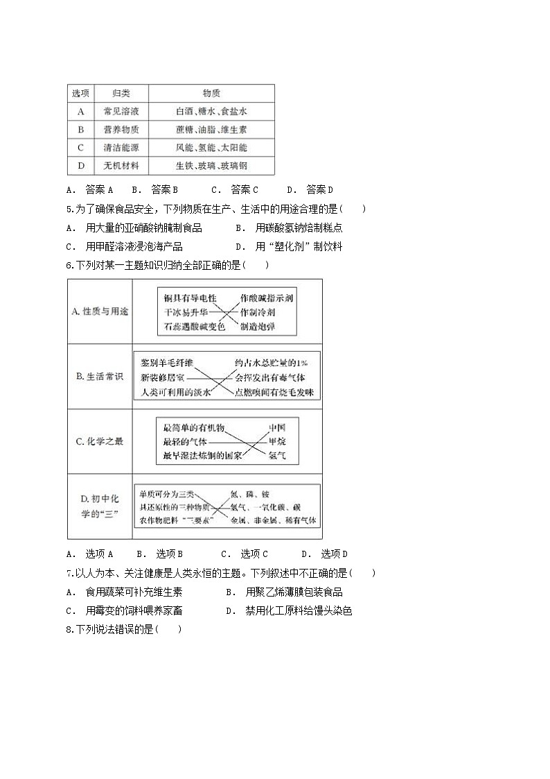 人教版初中化学九年级下册 第十二单元 化学与生活单元测试题02