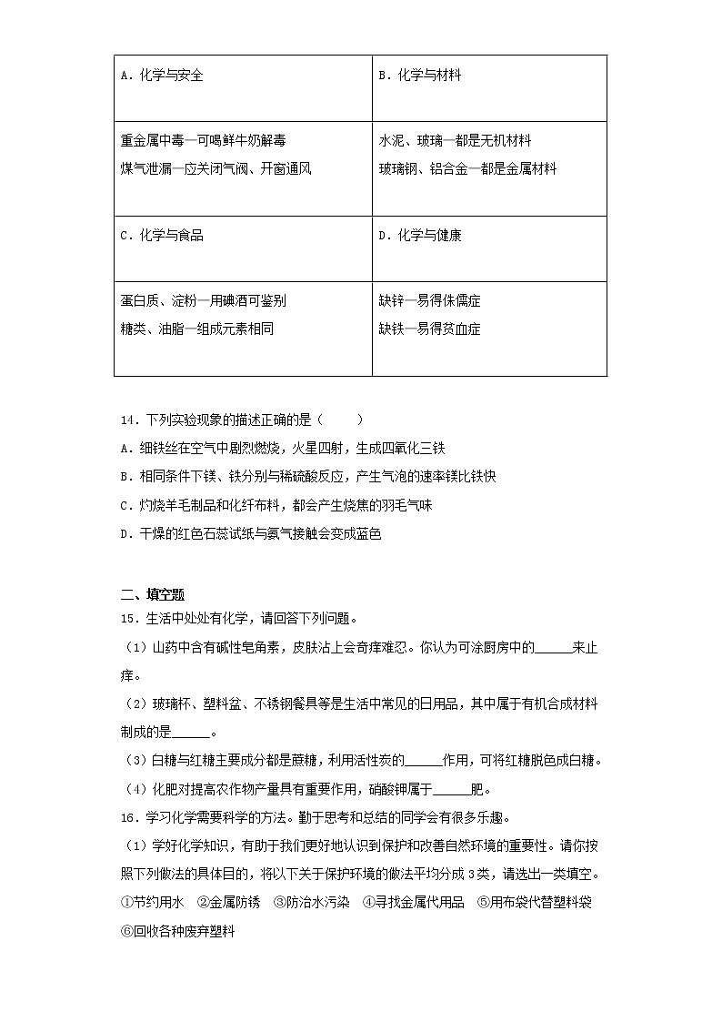 人教版初中化学九年级下册第12单元化学与生活测试题 (1)03