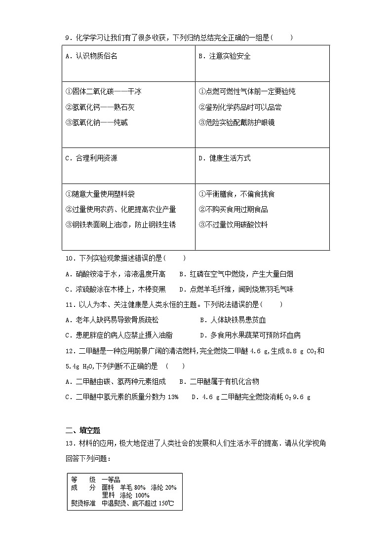 人教版初中化学九年级下册第12单元化学与生活测试题 (2)02