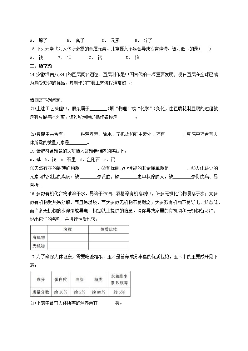 人教版化学九年级下册第十二单元 化学与生活 测试题02