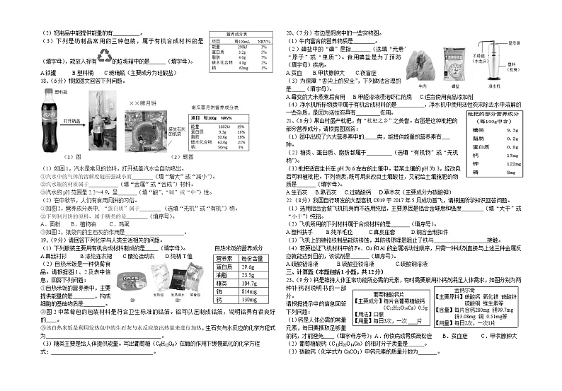 人教版九年级下册 第十二单元  化学与生活 单元试题02