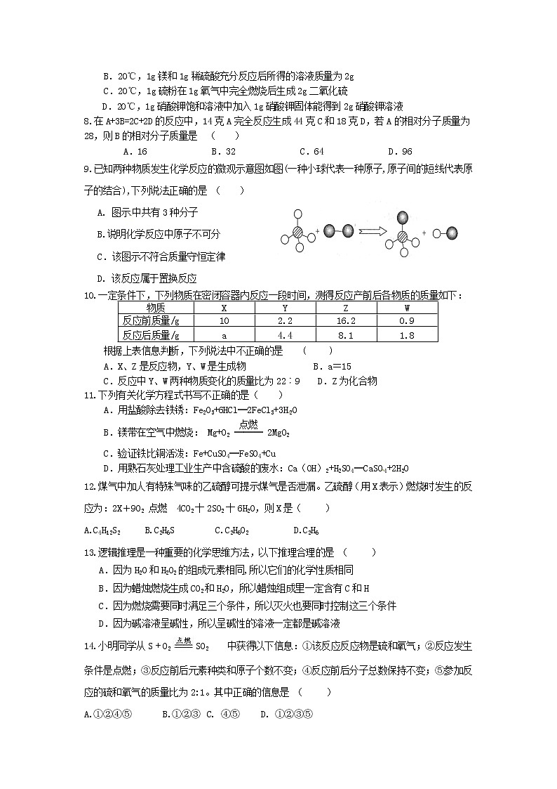 人教版九年级上 第五单元化学方程式测试卷（含答案）02