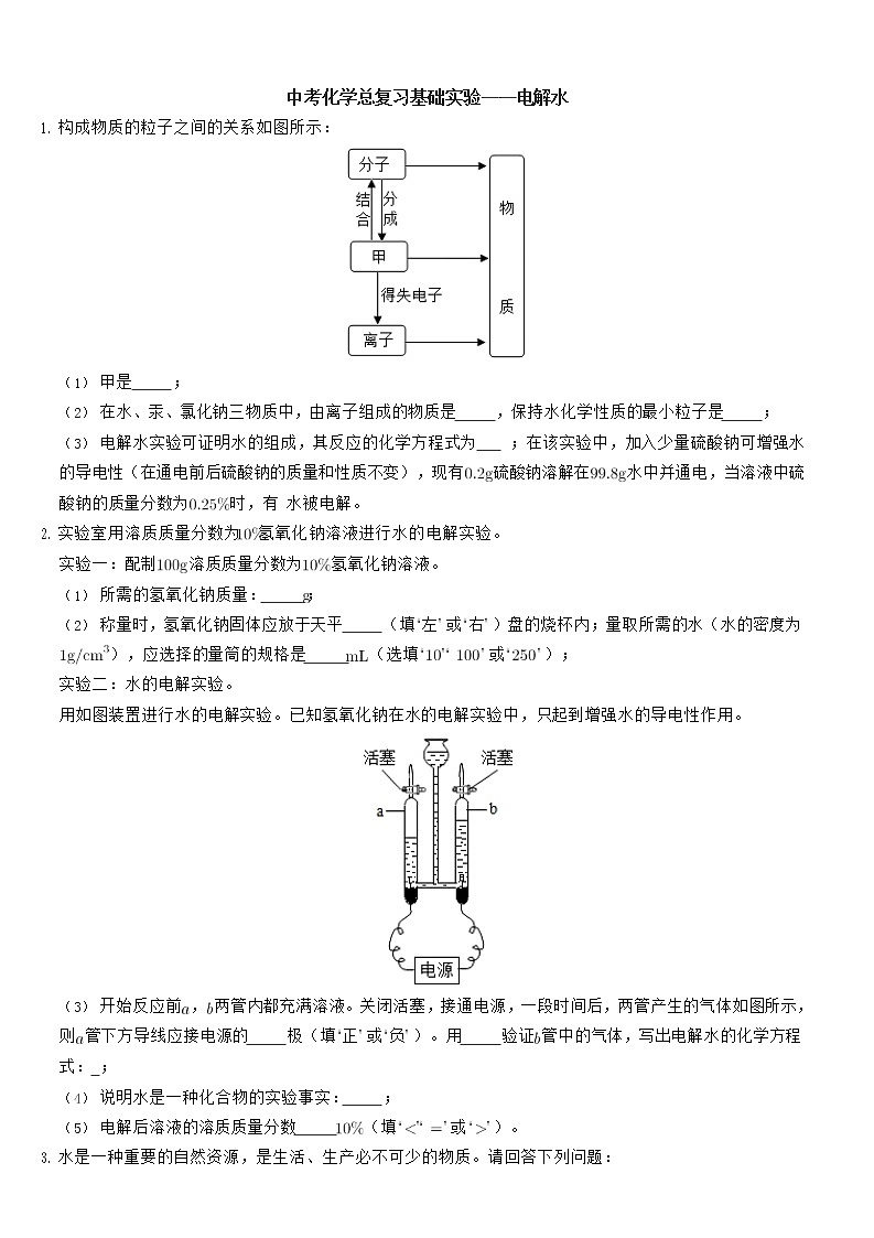 中考化学总复习基础实验——电解水 试卷01