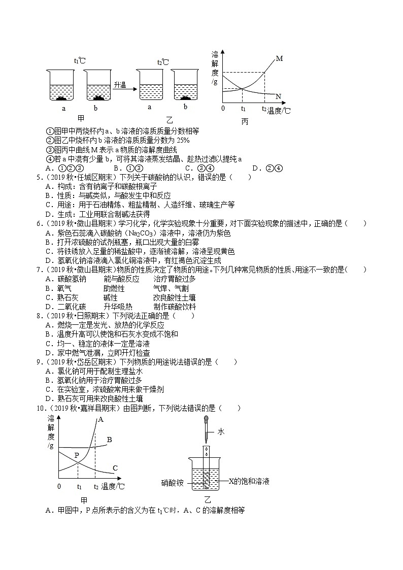 2019--2020学年九年级上化学（鲁教版）期末考试《海水中的化学》试题精选02