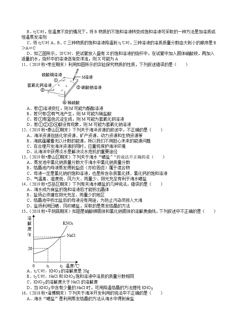 2019--2020学年九年级上化学（鲁教版）期末考试《海水中的化学》试题精选03